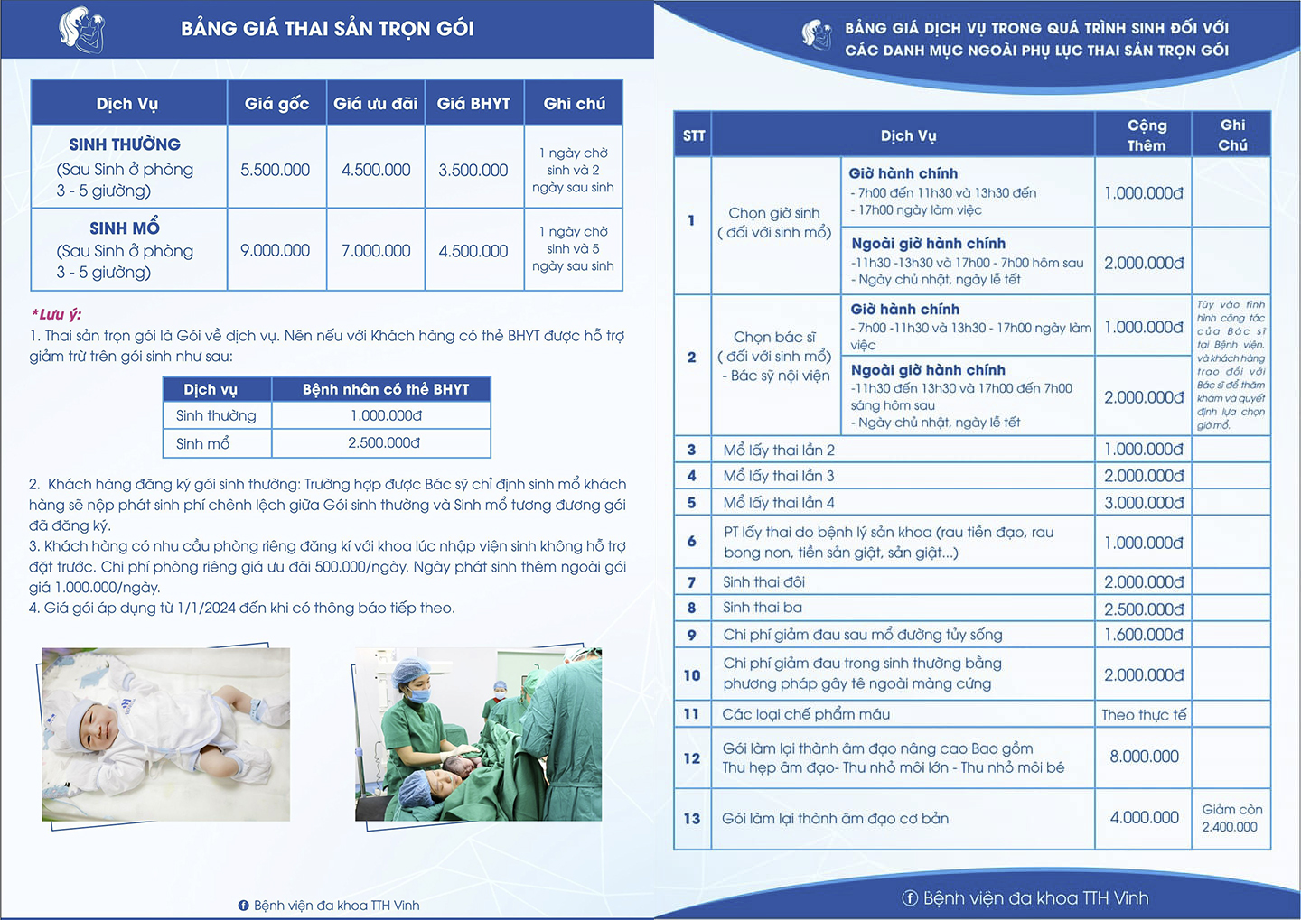 BẢNG GIÁ DỊCH VỤ TRONG QUÁ TRÌNH SINH